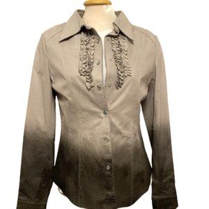 BLINK by Danier Leather Jacket Shirt size M Ruffle front Dip Dyed Grey